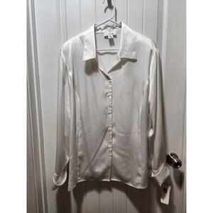 NEW! Rena Rowan Satin White Women's 24W Button Front Collared Longsleeve Shirt
